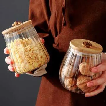 Stylish Airtight Glass Jars with Bamboo Lid Set of 2