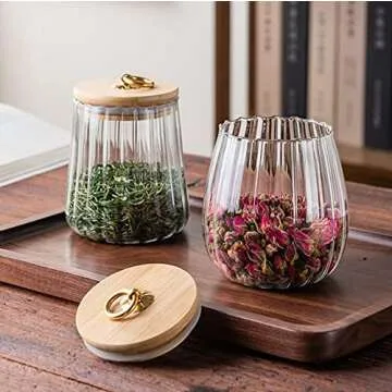 Stylish Airtight Glass Jars with Bamboo Lid Set of 2