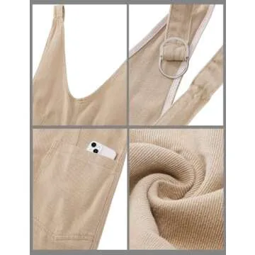 luvamia Jean Overalls for Women Sleeveless Denim Jumpsuit Casual Baggy Overall Jumpsuits Loose Fit Jumpers With Pockets Khaki Jumpsuit for Women Jean Overalls Women Khaki Size Large Size 12 Size 14