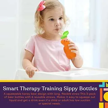 Special Supplies Honey Bear Straw Cup For Babies, 3-Pack Squeezable Therapy and Special Needs Assist...