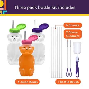 Special Supplies Honey Bear Straw Cup For Babies, 3-Pack Squeezable Therapy and Special Needs Assistive Drink Container, Spill Proof and Leak Resistant Lid