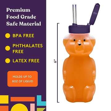 Special Supplies Honey Bear Straw Cup For Babies, 3-Pack Squeezable Therapy and Special Needs Assistive Drink Container, Spill Proof and Leak Resistant Lid
