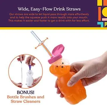 Special Supplies Honey Bear Straw Cup For Babies, 3-Pack Squeezable Therapy and Special Needs Assistive Drink Container, Spill Proof and Leak Resistant Lid