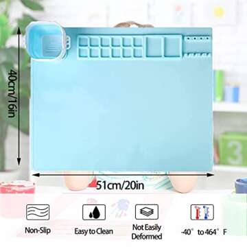 Dlhbafuya Silicone Craft Mat,Silicone Painting Mat,Silicone Painting Craft Mat with Foldable Cleaning Cup and Pen Holder Silicone Painting Mat Craft Mat for DIY Projects(Blue)