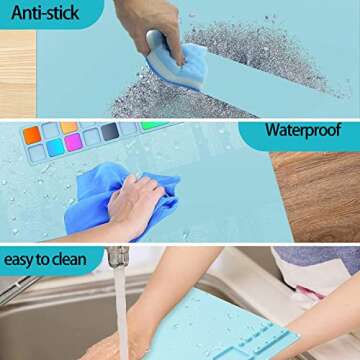 Dlhbafuya Silicone Craft Mat,Silicone Painting Mat,Silicone Painting Craft Mat with Foldable Cleaning Cup and Pen Holder Silicone Painting Mat Craft Mat for DIY Projects(Blue)