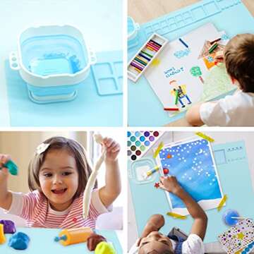 Dlhbafuya Silicone Craft Mat,Silicone Painting Mat,Silicone Painting Craft Mat with Foldable Cleaning Cup and Pen Holder Silicone Painting Mat Craft Mat for DIY Projects(Blue)