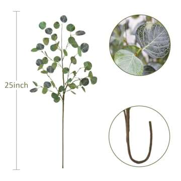 obbsie 6Pcs Artificial Eucalyptus Leaves Stems, 25" Tall Faux Eucalyptus Leaf Fake Greenery Plants Branches Floral for Vase Filler Home Party Wedding Arrangement Spring Decoration