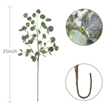 obbsie 6Pcs Artificial Eucalyptus Leaves Stems, 25" Tall Faux Eucalyptus Leaf Fake Greenery Plants Branches Floral for Vase Filler Home Party Wedding Arrangement Spring Decoration