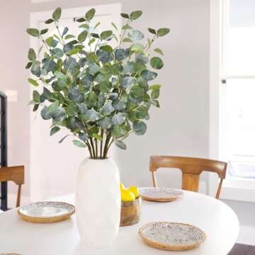 obbsie 6Pcs Artificial Eucalyptus Leaves Stems, 25" Tall Faux Eucalyptus Leaf Fake Greenery Plants Branches Floral for Vase Filler Home Party Wedding Arrangement Spring Decoration