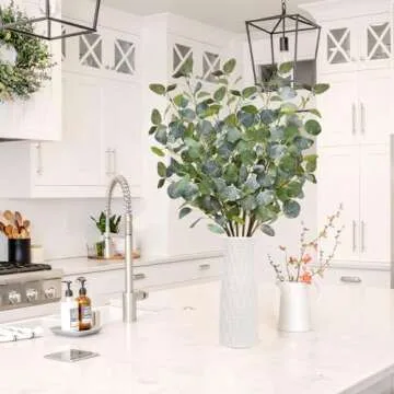 obbsie 6Pcs Artificial Eucalyptus Leaves Stems, 25" Tall Faux Eucalyptus Leaf Fake Greenery Plants Branches Floral for Vase Filler Home Party Wedding Arrangement Spring Decoration