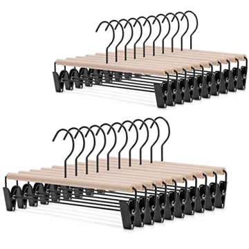 Nature Smile Beech Wooden Pants Hangers 20 Pack Durable Clips