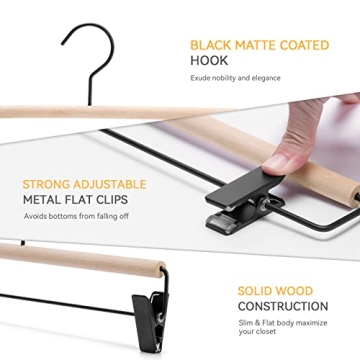 Nature Smile Beech Wooden Pants Hangers 20 Pack Durable Clips