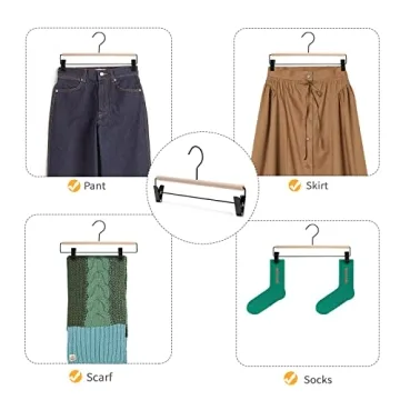 Nature Smile Beech Wooden Pants Hangers 20 Pack Durable Clips