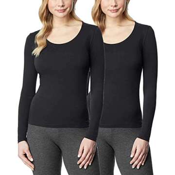 32 Degrees Women's 2 Pack Ultra Light Thermal Baselayer Scoop Top, Black/Black, Large