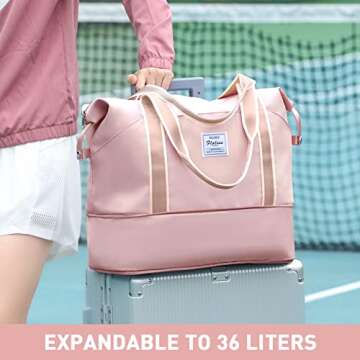 Travel Duffel Bag,Large Sports Tote Gym Bag,Waterproof Weekender Carry On Overnight Bags for Women w...
