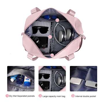 Travel Duffel Bag,Large Sports Tote Gym Bag,Waterproof Weekender Carry On Overnight Bags for Women with Trolley Sleeve,Expandable luggage Bag,Pink