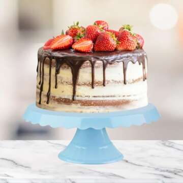 Grupo Mirandinha - Thin Acrylic Cake Stand with Lace - Durable, Elegant and Reusable Design for Special Occasions - Baby Blue Finish