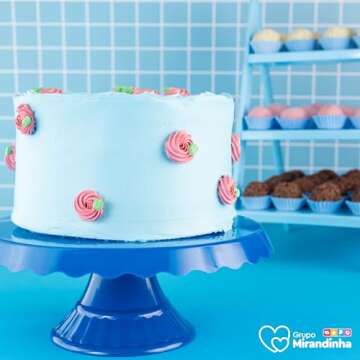 Grupo Mirandinha - Thin Acrylic Cake Stand with Lace - Durable, Elegant and Reusable Design for Special Occasions - Baby Blue Finish