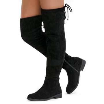 Vepose Women's Black Suede Over The Knee Boots with Low Flat Heel and Thigh High Style for Women Siz...