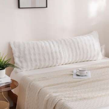Chumerry Faux Fur Body Pillow Cover, Super Soft Fuzzy Plush Bedding Pillow Long Pillowcases 1 Pieces, Chic Striped Plaid Geometry Decorative White Body Pillowcase for Couch, Bed, 20 x 54 Inches