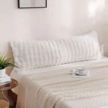 Chumerry Faux Fur Body Pillow Cover, Super Soft Fuzzy Plush Bedding Pillow Long Pillowcases 1 Pieces, Chic Striped Plaid Geometry Decorative White Body Pillowcase for Couch, Bed, 20 x 54 Inches