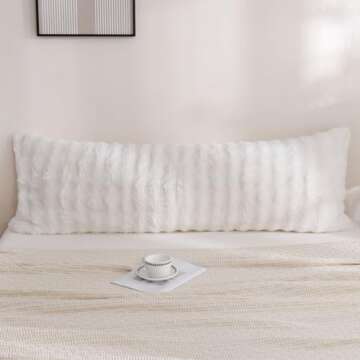 Chumerry Faux Fur Body Pillow Cover, Super Soft Fuzzy Plush Bedding Pillow Long Pillowcases 1 Pieces, Chic Striped Plaid Geometry Decorative White Body Pillowcase for Couch, Bed, 20 x 54 Inches
