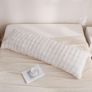 Chumerry Faux Fur Body Pillow Cover, Super Soft Fuzzy Plush Bedding Pillow Long Pillowcases 1 Pieces, Chic Striped Plaid Geometry Decorative White Body Pillowcase for Couch, Bed, 20 x 54 Inches