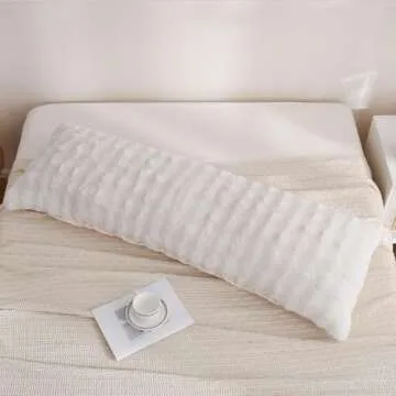 Chumerry Faux Fur Body Pillow Cover, Super Soft Fuzzy Plush Bedding Pillow Long Pillowcases 1 Pieces, Chic Striped Plaid Geometry Decorative White Body Pillowcase for Couch, Bed, 20 x 54 Inches
