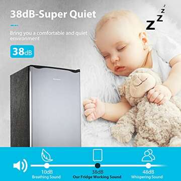 BANGSON Compact Fridge 3.2 CU.FT. Mini Refrigerator - Small Dorm Fridge with Freezer - 38 dB Low Noise - Adjustable Temperature - Reversible Door - An Idea Gift for Women and Kids, Silver