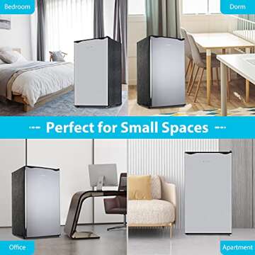 BANGSON Compact Fridge 3.2 CU.FT. Mini Refrigerator - Small Dorm Fridge with Freezer - 38 dB Low Noise - Adjustable Temperature - Reversible Door - An Idea Gift for Women and Kids, Silver