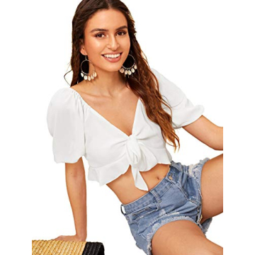 Stylish SweatyRocks Women's Casual Tie Knot Crop Top