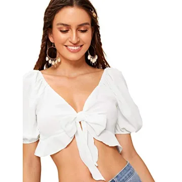 Stylish SweatyRocks Women's Casual Tie Knot Crop Top