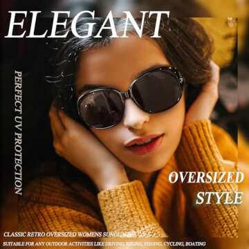 Joopin Big Sunglasses for Women Trendy Rectangle Black Shades Ladies Large Sun Glasses Polarized UV Protection Rhinestone Shady Rays Sunnies