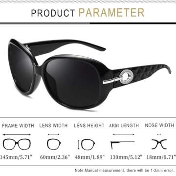 Joopin Big Sunglasses for Women Trendy Rectangle Black Shades Ladies Large Sun Glasses Polarized UV Protection Rhinestone Shady Rays Sunnies