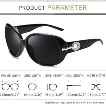 Joopin Big Sunglasses for Women Trendy Rectangle Black Shades Ladies Large Sun Glasses Polarized UV Protection Rhinestone Shady Rays Sunnies