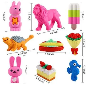 FiGoal 108 PCS Assorted Pencil Erasers with Storage Box 3D Puzzle Pencil Erasers Desk Pet Collectible Novelty Party Favors for Classroom Games Prizes Carnivals Valentine's Party Supplies