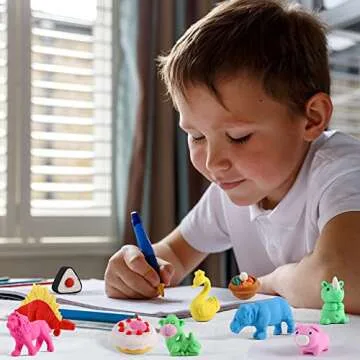 FiGoal 108 PCS Assorted Pencil Erasers with Storage Box 3D Puzzle Pencil Erasers Desk Pet Collectible Novelty Party Favors for Classroom Games Prizes Carnivals Valentine's Party Supplies