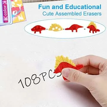 FiGoal 108 PCS Assorted Pencil Erasers with Storage Box 3D Puzzle Pencil Erasers Desk Pet Collectible Novelty Party Favors for Classroom Games Prizes Carnivals Valentine's Party Supplies