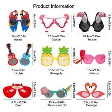 Ocean Line Luau Party Sunglasses - 9 Pairs Funny Hawaiian Glasses, Tropical Fancy Dress Props, Fun Summer Kids Party Favors, Beach Themed Party Supplies Decoration