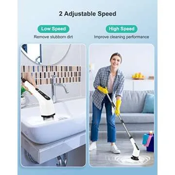 Topmako Electric Spin Scrubber, Cordless Cleaning Brush with 54" Adjustable Long Handle and 8 Replaceable Brush Heads, 2 Rotating Speed Shower Scrubber for Bathroom Tub, Floor, Tile, Kitchen, Car Wash