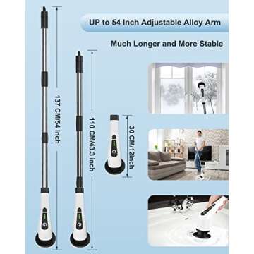 Topmako Electric Spin Scrubber, Cordless Cleaning Brush with 54" Adjustable Long Handle and 8 Replaceable Brush Heads, 2 Rotating Speed Shower Scrubber for Bathroom Tub, Floor, Tile, Kitchen, Car Wash