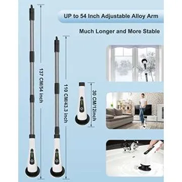 Topmako Electric Spin Scrubber, Cordless Cleaning Brush with 54" Adjustable Long Handle and 8 Replaceable Brush Heads, 2 Rotating Speed Shower Scrubber for Bathroom Tub, Floor, Tile, Kitchen, Car Wash