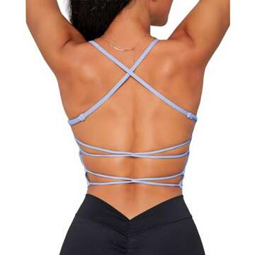 Danysu Strappy Sports Bras for Women Padded Criss-Cross Back Tank Tops Women's Sexy Running Backless Workout Bra with Removable Cups Paradise Blue S