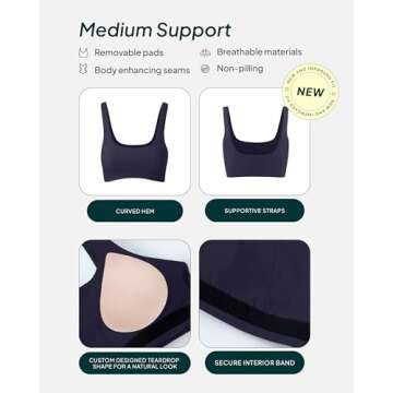 PAVOI ACTIVE Curve Hem Scoop Neck Sports Bra - Medium Support for Women