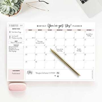 Bliss Collections Monthly Planning Pad, To Do List Notebook - Undated Tear-Off Sheets Notepad - Work Calendar, Organizer, Scheduler for Goals, Tasks - You've Got This (Pink), 12" x 18", 18 Sheets