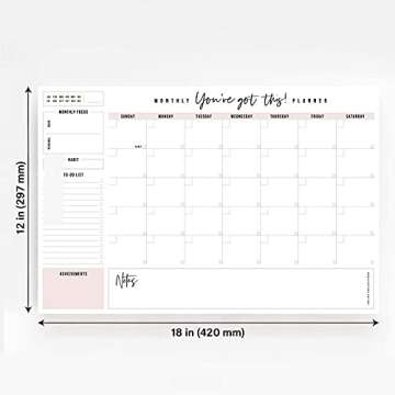 Bliss Collections Monthly Planning Pad, To Do List Notebook - Undated Tear-Off Sheets Notepad - Work Calendar, Organizer, Scheduler for Goals, Tasks - You've Got This (Pink), 12" x 18", 18 Sheets