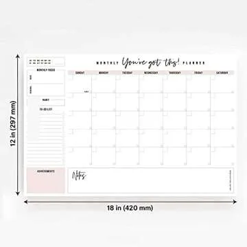 Bliss Collections Monthly Planning Pad, To Do List Notebook - Undated Tear-Off Sheets Notepad - Work Calendar, Organizer, Scheduler for Goals, Tasks - You've Got This (Pink), 12" x 18", 18 Sheets