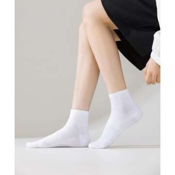 ACCFOD Womens White Ankle Socks Thin Cotton Gym Socks Athletic Mini Crew Socks 5-9