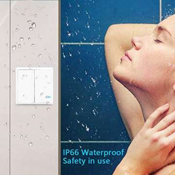 Thinkbee Wireless Light Switch and Receiver Kit, Outdoor 1969ft Indoor 130ft, No Wiring, No WiFi, Remote Control for Led Light Wireless Panel Switch, IP66 Waterproof (2 Gang Switch 2 Receivers kit)