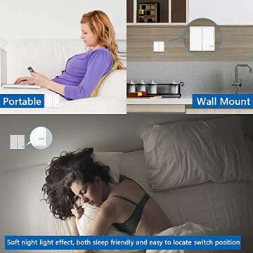 Thinkbee Wireless Light Switch and Receiver Kit, Outdoor 1969ft Indoor 130ft, No Wiring, No WiFi, Remote Control for Led Light Wireless Panel Switch, IP66 Waterproof (2 Gang Switch 2 Receivers kit)